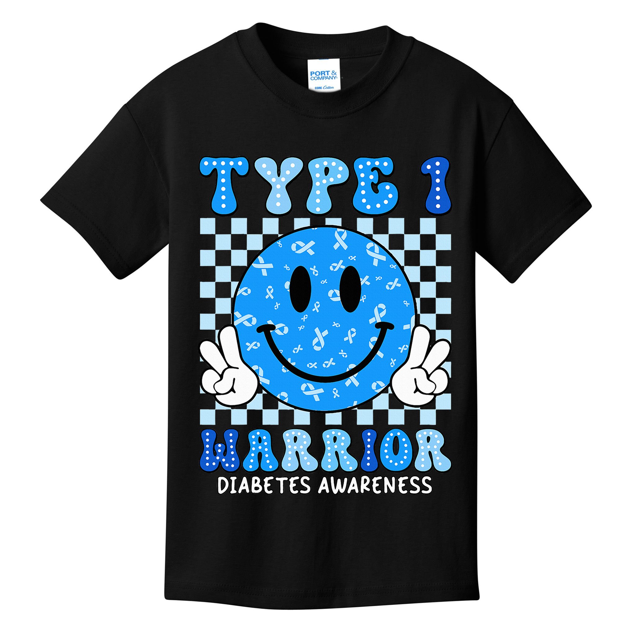 Diabetes Awareness Ribbon T1d Warrior Support Squad Kids T-Shirt
