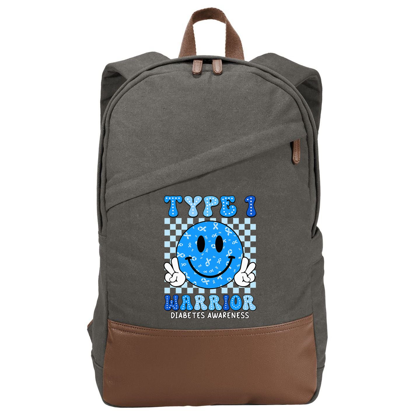 Diabetes Awareness Ribbon T1d Warrior Support Squad Cotton Canvas Backpack
