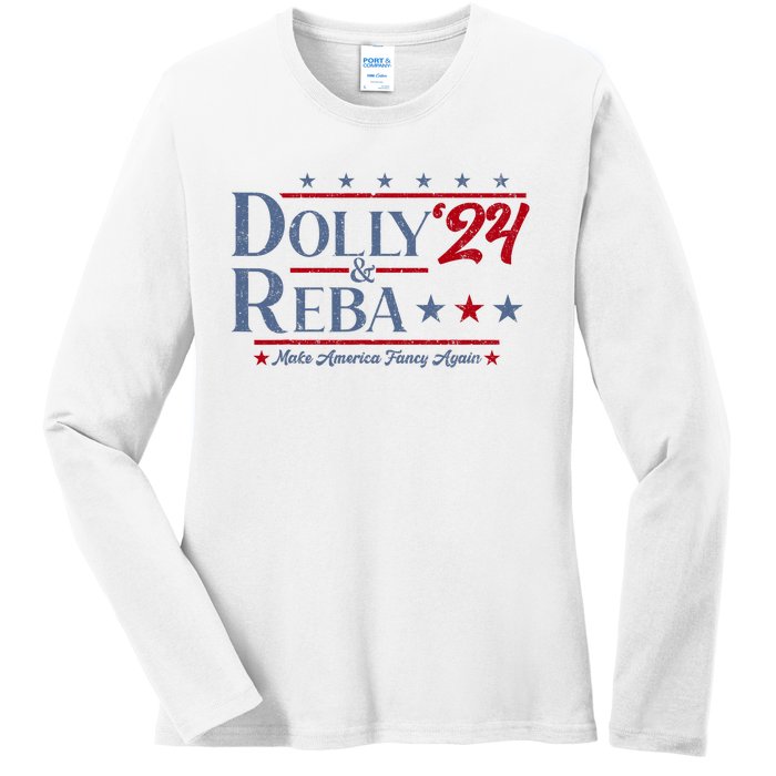 Dolly And Reba 2024 Make America Fancy Again Retro Vintage Ladies Long Sleeve Shirt