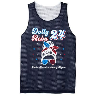 Dolly And Reba 2024 Make America Fancy Again Messy Bun Mesh Reversible Basketball Jersey Tank