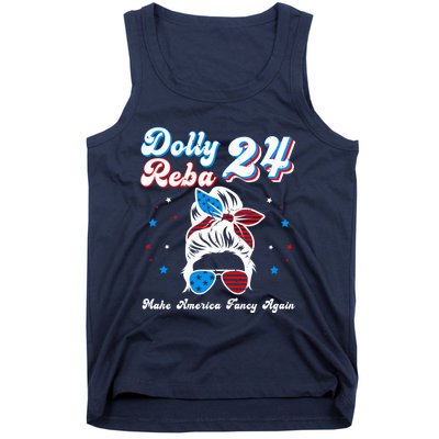 Dolly And Reba 2024 Make America Fancy Again Messy Bun Tank Top