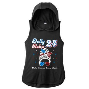 Dolly And Reba 2024 Make America Fancy Again Messy Bun Ladies PosiCharge Tri-Blend Wicking Draft Hoodie Tank