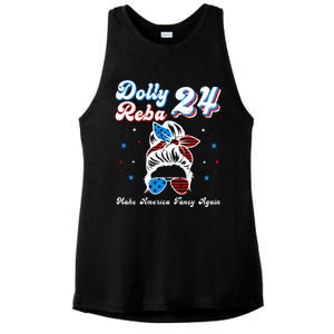 Dolly And Reba 2024 Make America Fancy Again Messy Bun Ladies PosiCharge Tri-Blend Wicking Tank