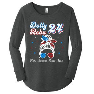 Dolly And Reba 2024 Make America Fancy Again Messy Bun Women's Perfect Tri Tunic Long Sleeve Shirt