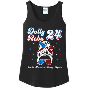 Dolly And Reba 2024 Make America Fancy Again Messy Bun Ladies Essential Tank