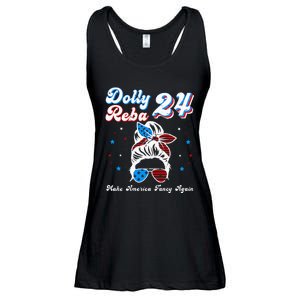 Dolly And Reba 2024 Make America Fancy Again Messy Bun Ladies Essential Flowy Tank