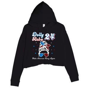 Dolly And Reba 2024 Make America Fancy Again Messy Bun Crop Fleece Hoodie