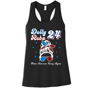 Dolly And Reba 2024 Make America Fancy Again Messy Bun Women's Racerback Tank