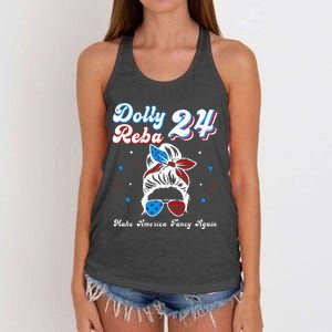 Dolly And Reba 2024 Make America Fancy Again Messy Bun Women's Knotted Racerback Tank