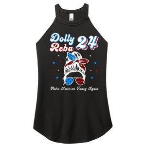 Dolly And Reba 2024 Make America Fancy Again Messy Bun Women's Perfect Tri Rocker Tank