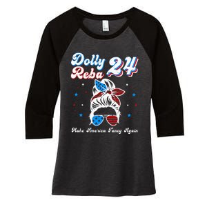 Dolly And Reba 2024 Make America Fancy Again Messy Bun Women's Tri-Blend 3/4-Sleeve Raglan Shirt