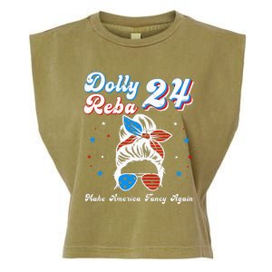 Dolly And Reba 2024 Make America Fancy Again Messy Bun Garment-Dyed Women's Muscle Tee