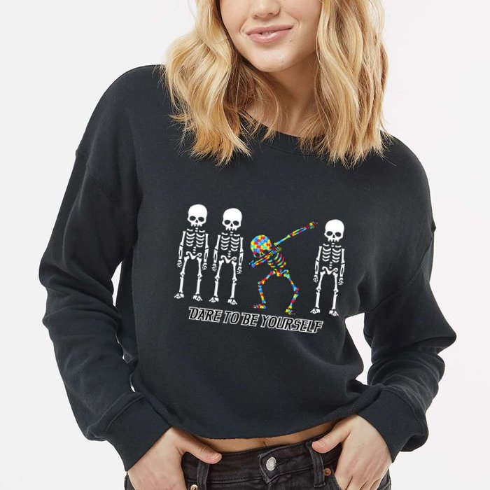 Dare To Be Yourself Autism Awareness Cropped Pullover Crew