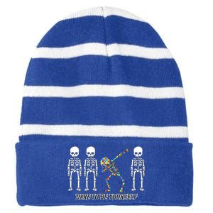 Dare To Be Yourself Autism Awareness Striped Beanie with Solid Band