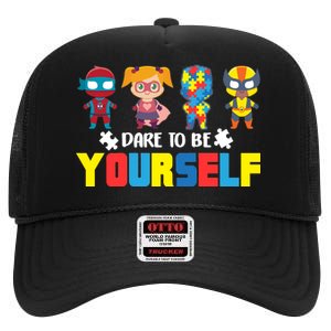 Dare To Be Yourself Superhero Autism High Crown Mesh Back Trucker Hat