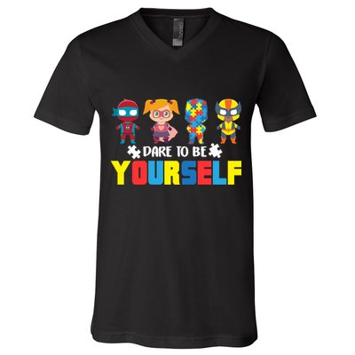 Dare To Be Yourself Superhero Autism V-Neck T-Shirt
