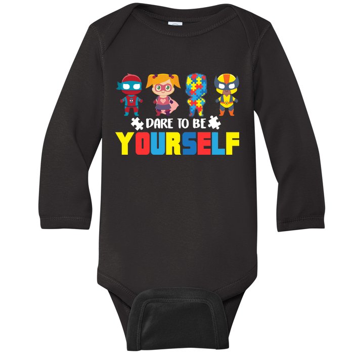 Dare To Be Yourself Superhero Autism Baby Long Sleeve Bodysuit