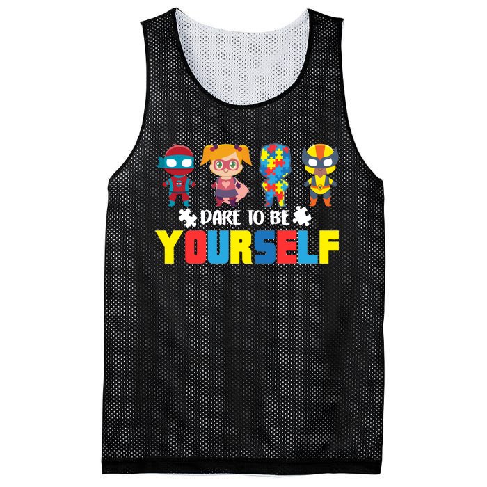 Dare To Be Yourself Superhero Autism Mesh Reversible Basketball Jersey Tank