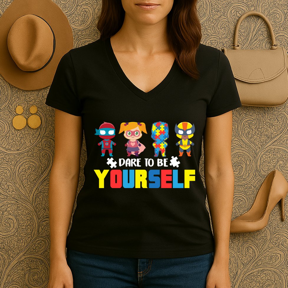 Dare To Be Yourself Superhero Autism Women's V-Neck T-Shirt