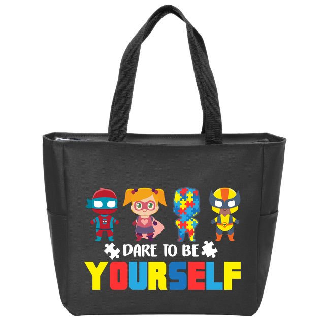Dare To Be Yourself Superhero Autism Zip Tote Bag