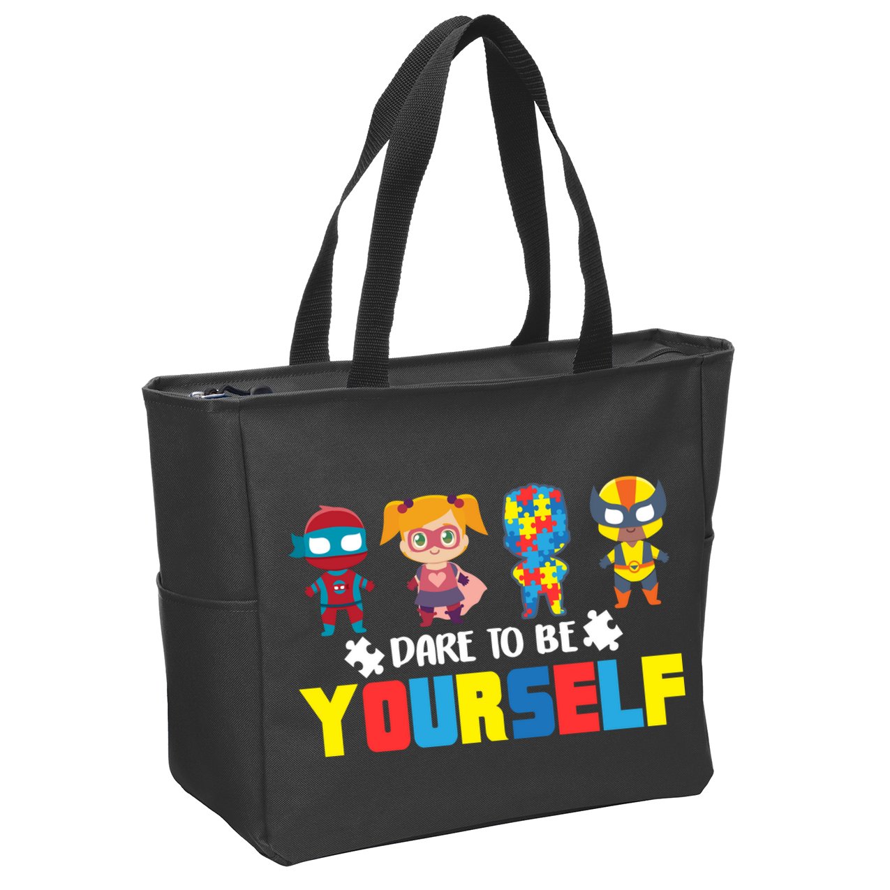 Dare To Be Yourself Superhero Autism Zip Tote Bag