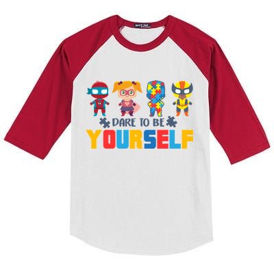 Dare To Be Yourself Superhero Autism Kids Colorblock Raglan Jersey