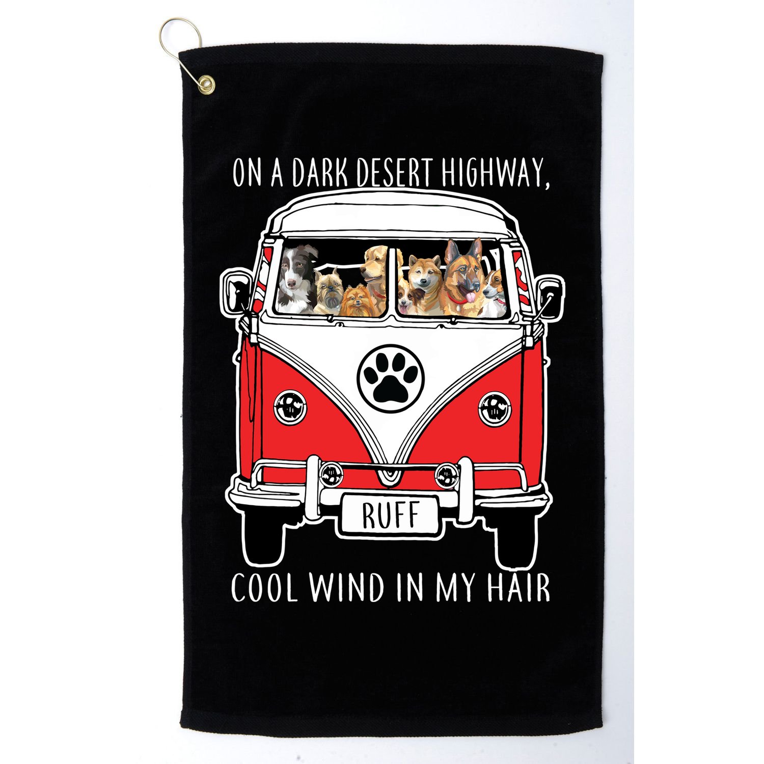 Dark Desert Highway Dog Feel Cool Wind In My Hair Golf Towel