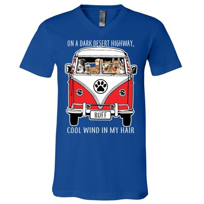 Dark Desert Highway Dog Feel Cool Wind In My Hair V-Neck T-Shirt