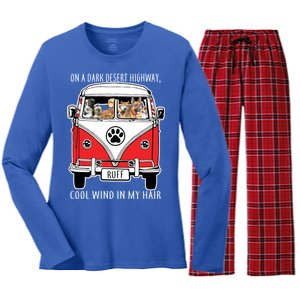 Dark Desert Highway Dog Feel Cool Wind In My Hair Women's Long Sleeve Flannel Pajama Set 