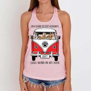 Dark Desert Highway Dog Feel Cool Wind In My Hair Women's Knotted Racerback Tank