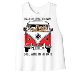 Dark Desert Highway Dog Feel Cool Wind In My Hair Women's Racerback Cropped Tank