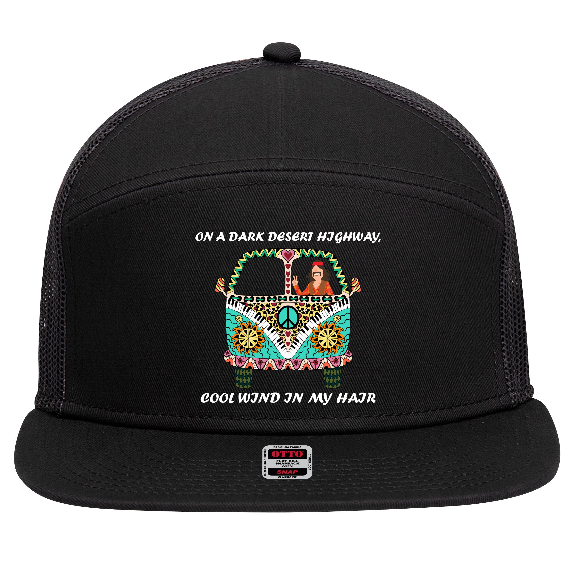 Dark Desert Highway Funny Hippie 7 Panel Mesh Trucker Snapback Hat
