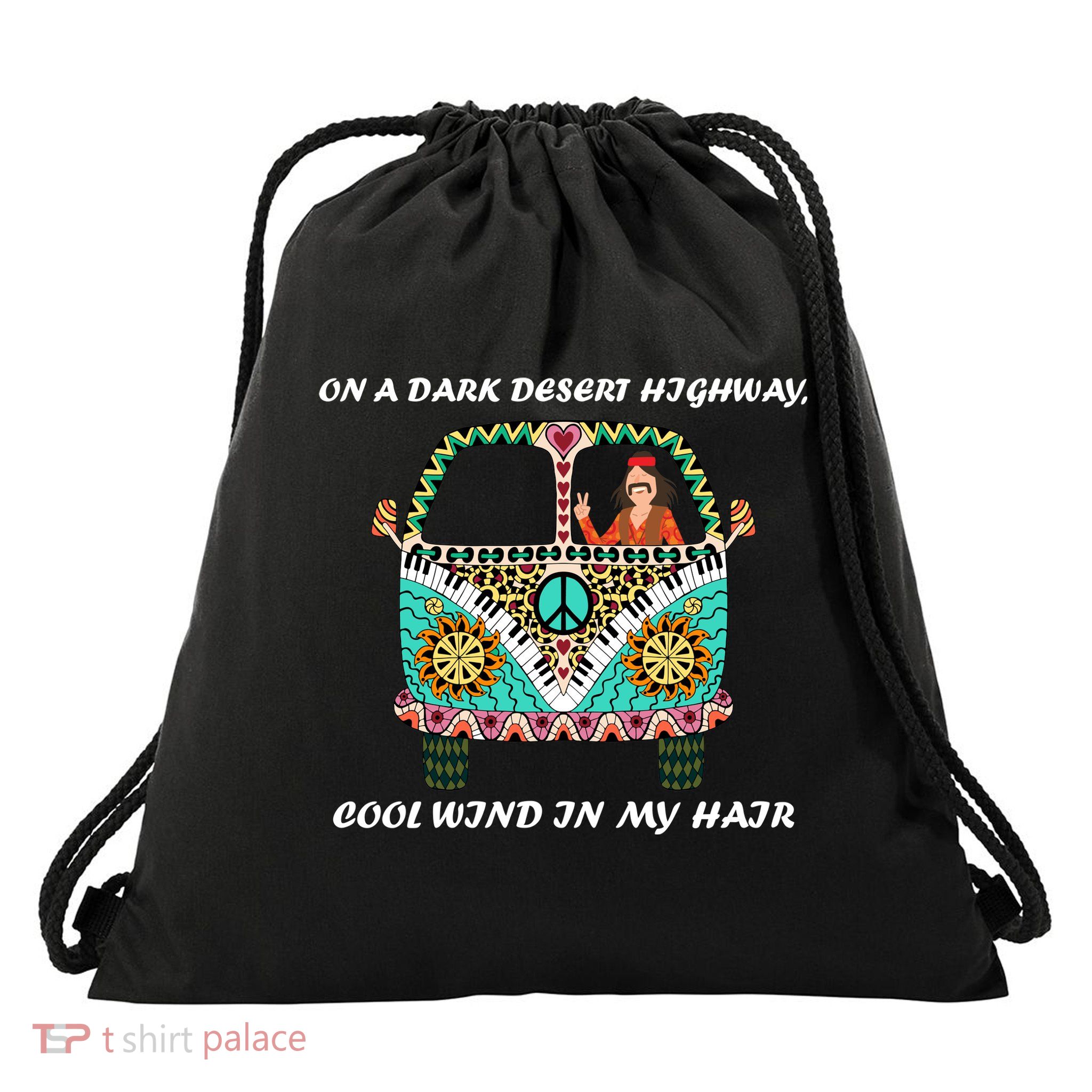 Dark Desert Highway Funny Hippie Drawstring Bag