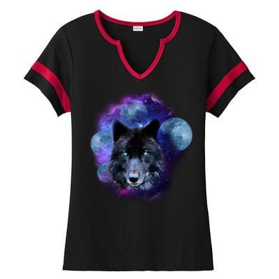 Dark Moon Wolf Galaxy Ladies Halftime Notch Neck Tee