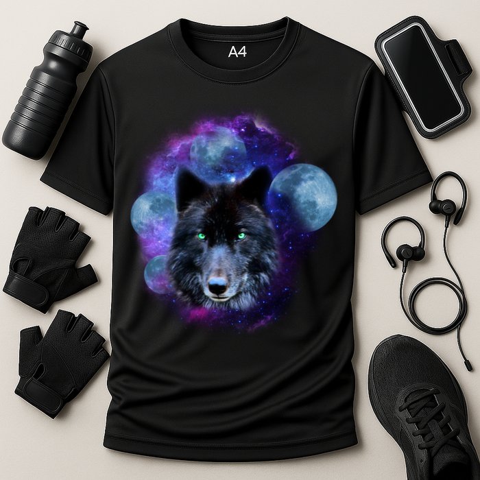 Dark Moon Wolf Galaxy Cooling Performance Crew T-Shirt
