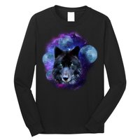 Dark Moon Wolf Galaxy Long Sleeve Shirt