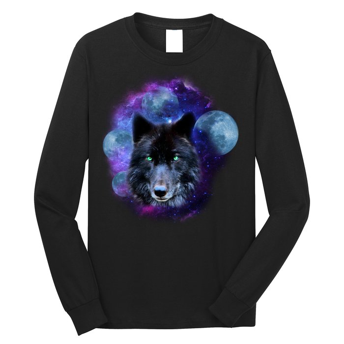 Dark Moon Wolf Galaxy Long Sleeve Shirt