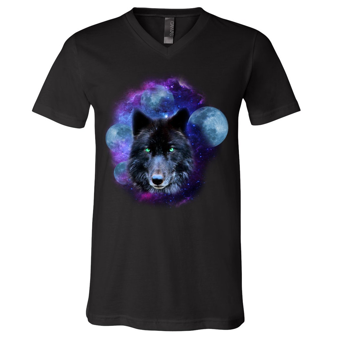 Dark Moon Wolf Galaxy V-Neck T-Shirt