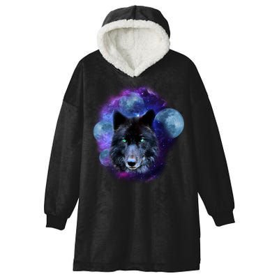 Dark Moon Wolf Galaxy Hooded Wearable Blanket