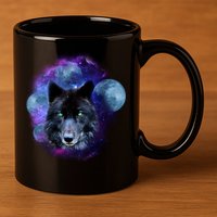 Dark Moon Wolf Galaxy 11oz C Handle Ceramic Mug
