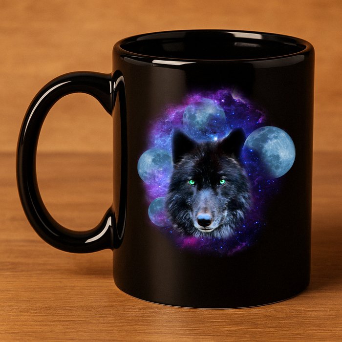 Dark Moon Wolf Galaxy 11oz C Handle Ceramic Mug