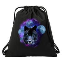 Dark Moon Wolf Galaxy Drawstring Bag