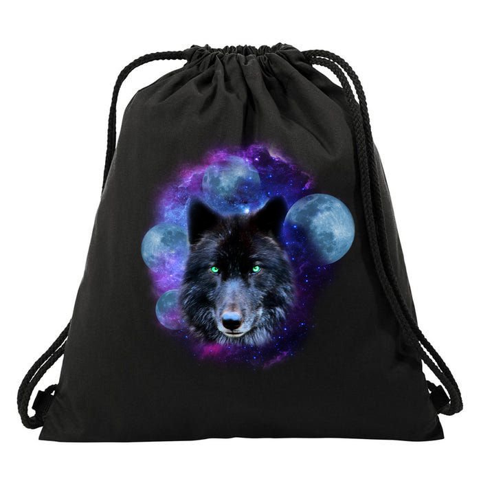 Dark Moon Wolf Galaxy Drawstring Bag