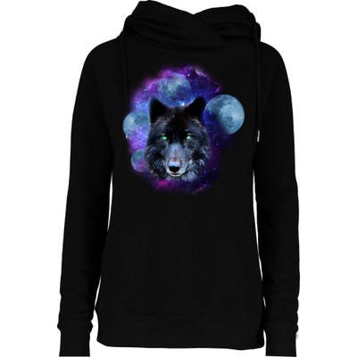 Dark Moon Wolf Galaxy Womens Funnel Neck Pullover Hood