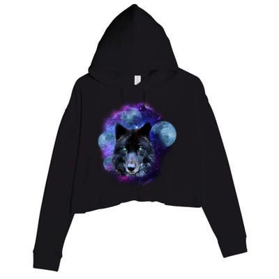 Dark Moon Wolf Galaxy Crop Fleece Hoodie