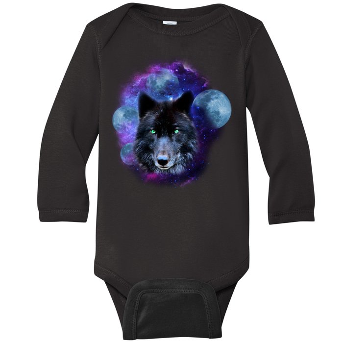 Dark Moon Wolf Galaxy Baby Long Sleeve Bodysuit