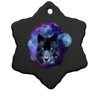 Dark Moon Wolf Galaxy Ceramic Star Ornament