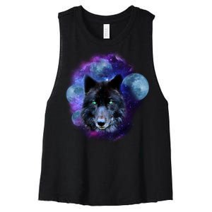 Dark Moon Wolf Galaxy Women's Racerback Cropped Tank