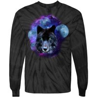 Dark Moon Wolf Galaxy Tie-Dye Long Sleeve Shirt