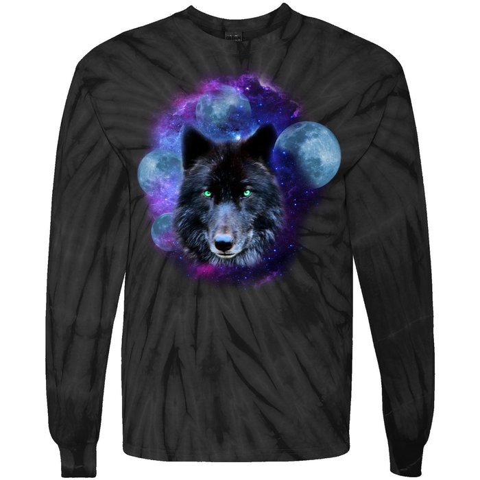 Dark Moon Wolf Galaxy Tie-Dye Long Sleeve Shirt